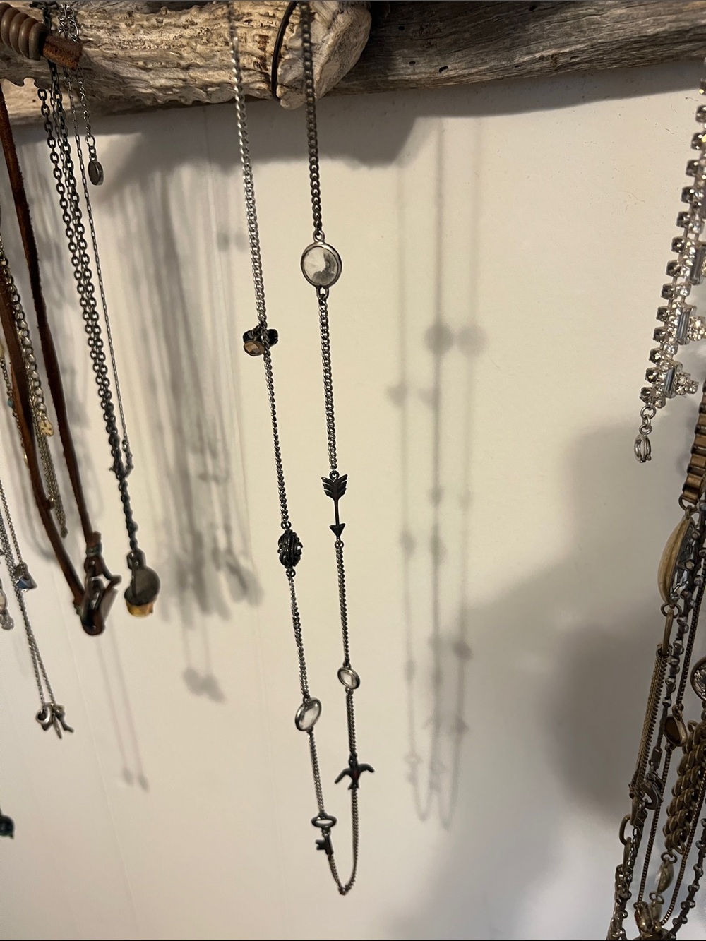 Fossil Silver-Tone Arrow & Charm Long Necklace